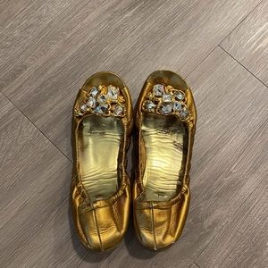 Miu Miu Alba Gold rhinestone flats